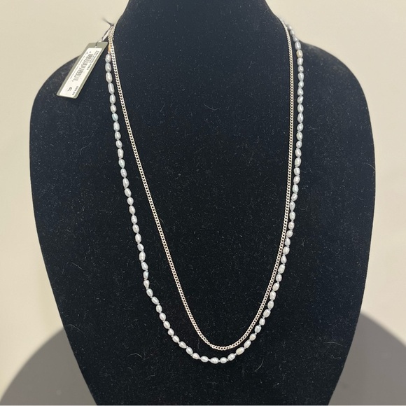 All Saints Long Fresh Water Pearl and Mixed Metal Necklace - Picture 3 of 7